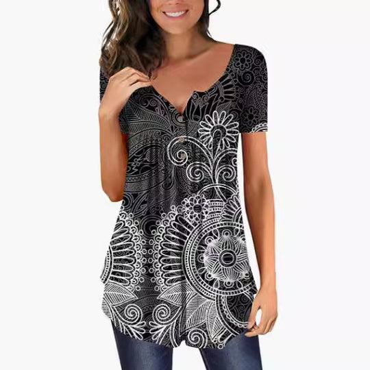 Damen Tunika Damen U-Ausschnitt Print