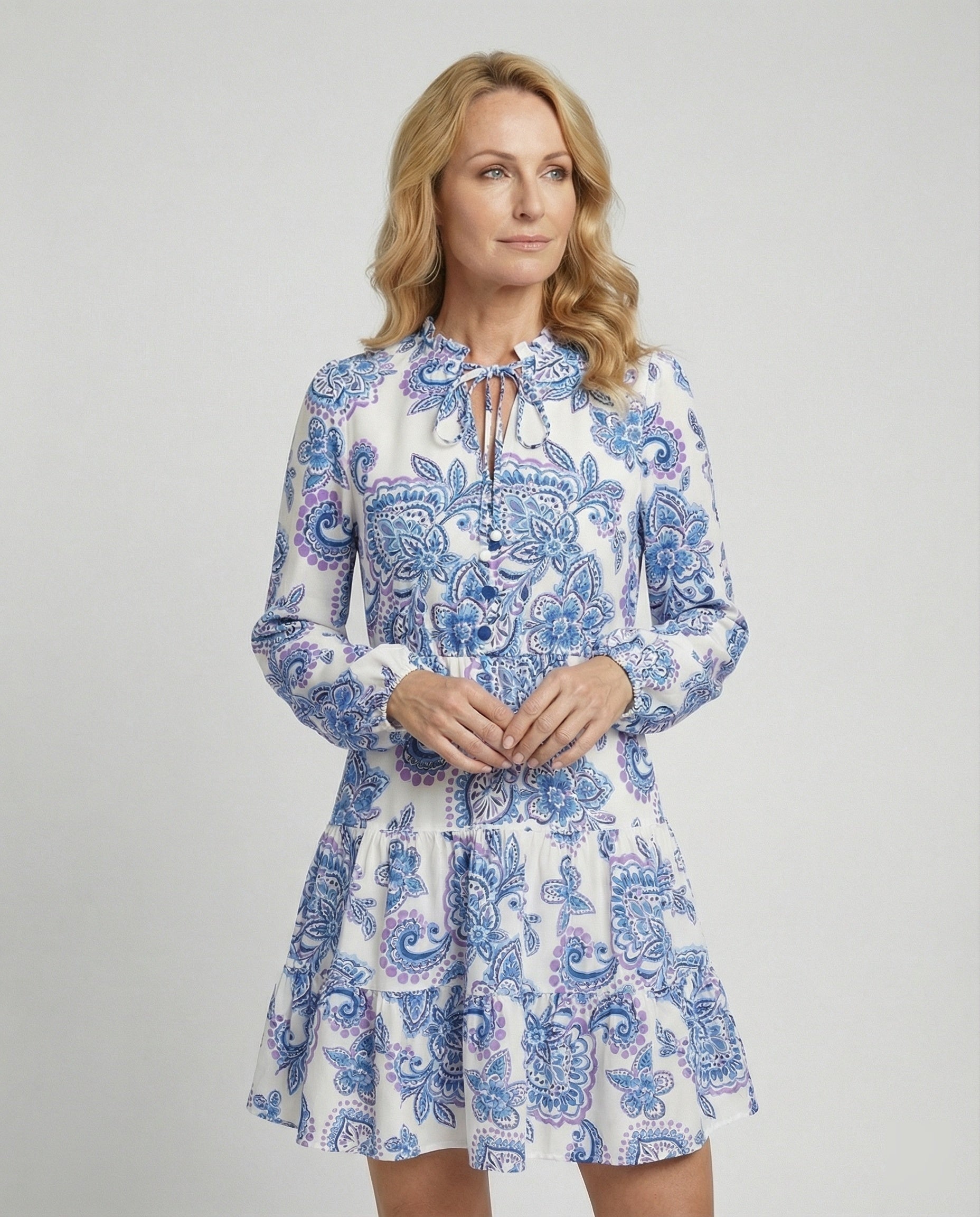 Damen Tunika Minikleid mit Puffärmeln