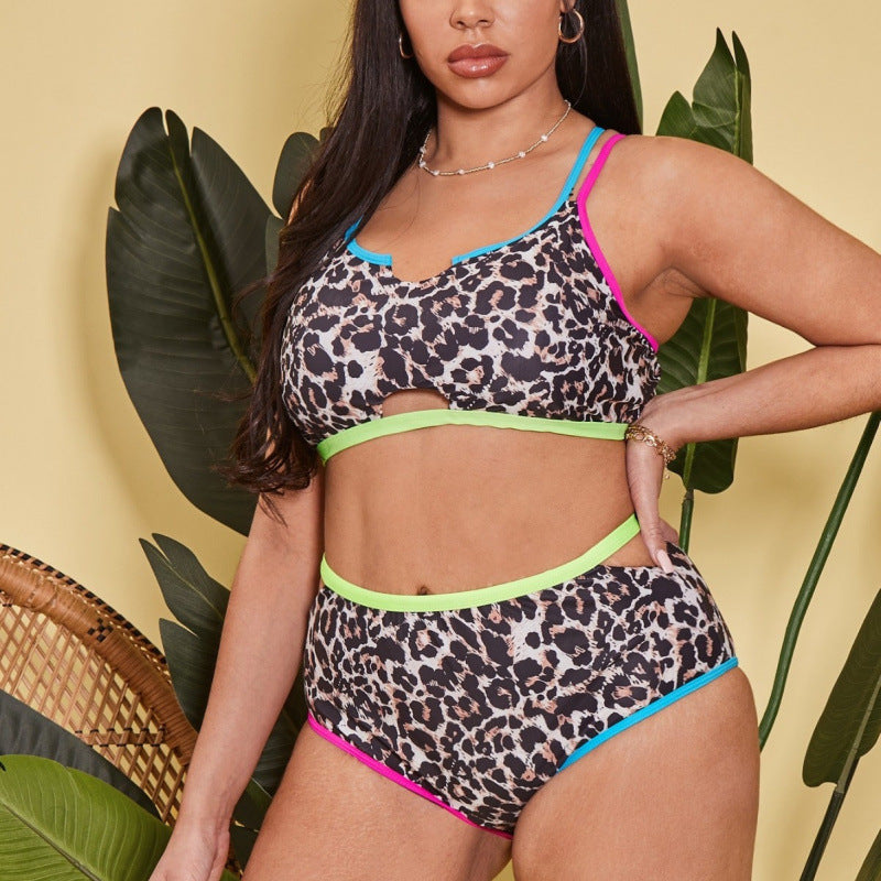 Damen Hochgeschnittener Triangel-Bikini mit modischem Animal-Print und sportlichem Design R&B