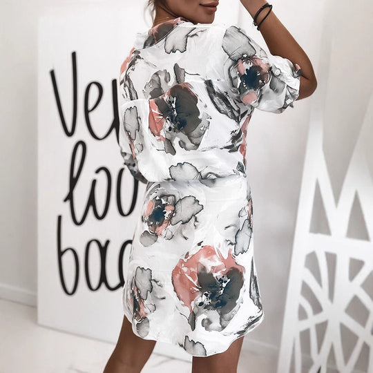 Damen Hemdblusenkleid mit floralem Design und Knopfleiste R&B