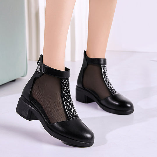 Damen Elegante Stiefeletten mit modischem Mesh-Einsatz und Blockabsatz R&B