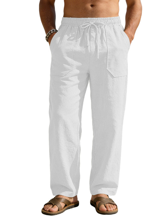 Herren nan weite Relaxhose aus Leinen-Mix mit Kordelbund und aufgesetzten Beintaschen R&B
