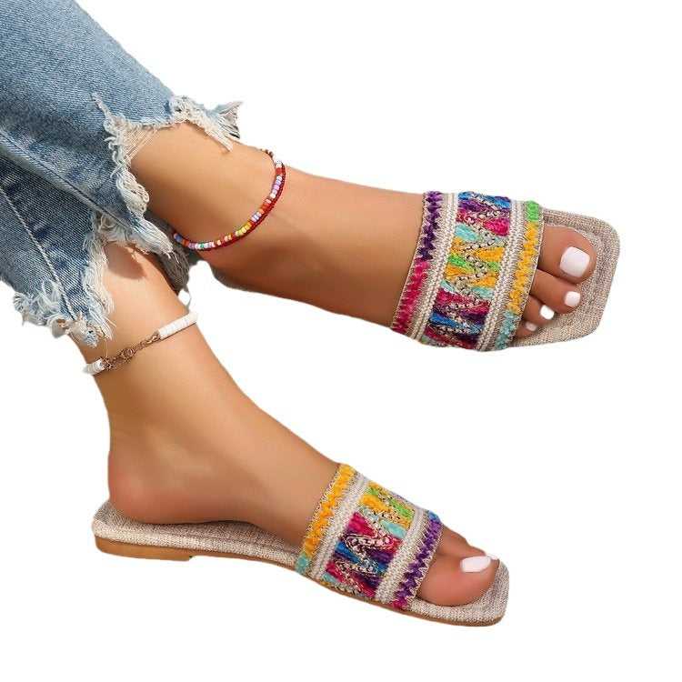 Damen Trendige Slipper mit buntem Musterdruck und komfortablem Fußbett R&B
