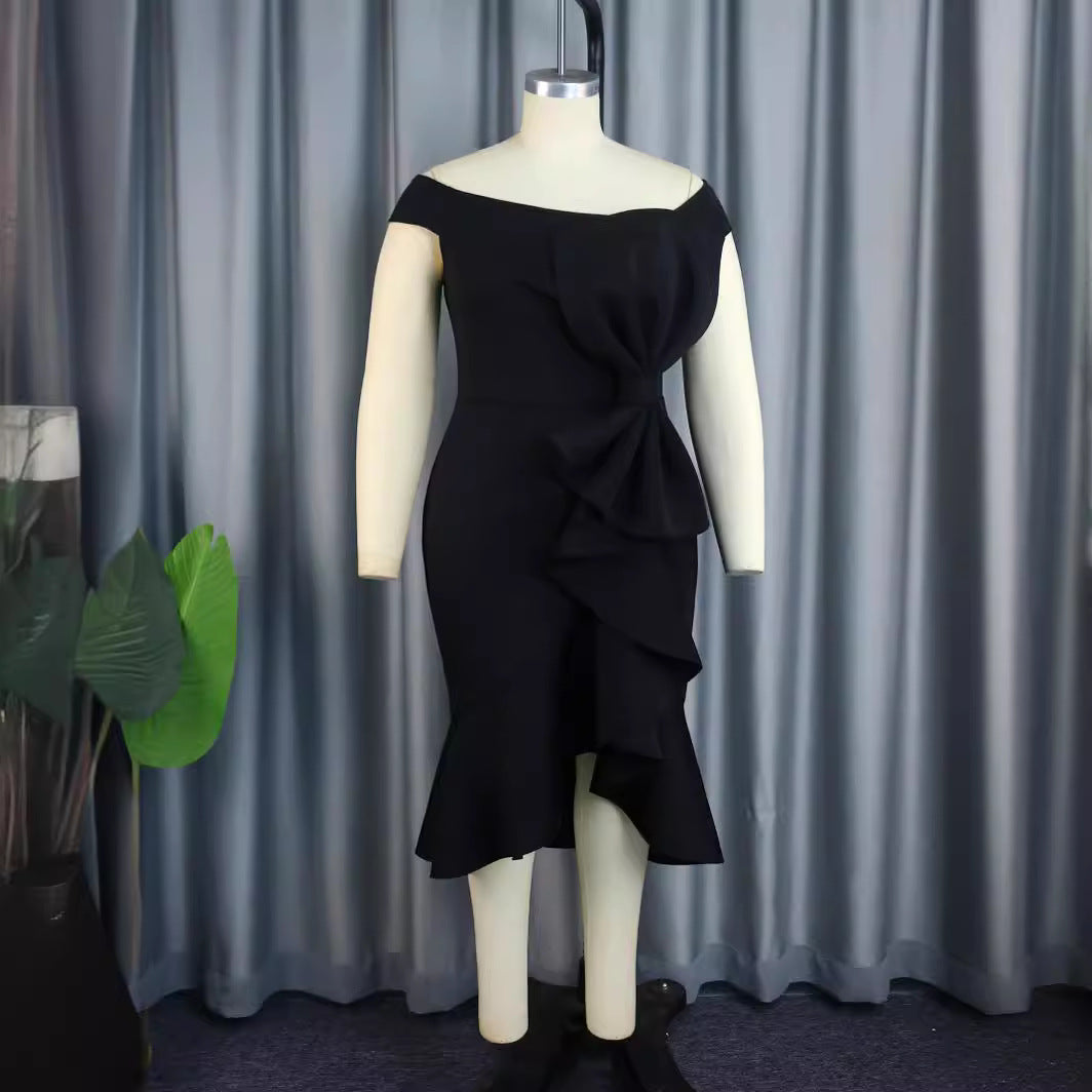 Damen Elegantes schulterfreies Kleid mit Rüschendetails R&B
