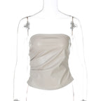Damen ärmelloses Satin-Top mit elegantem Raffungselement R&B