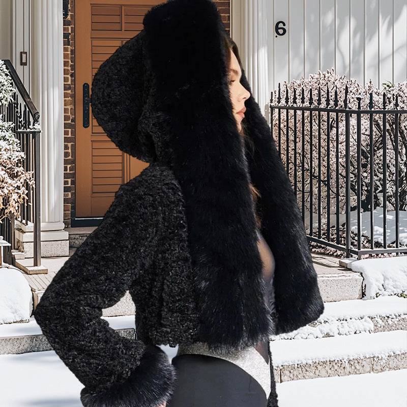Damen luxuriöse Kunstpelzjacke mit voluminösen Ärmeln R&B