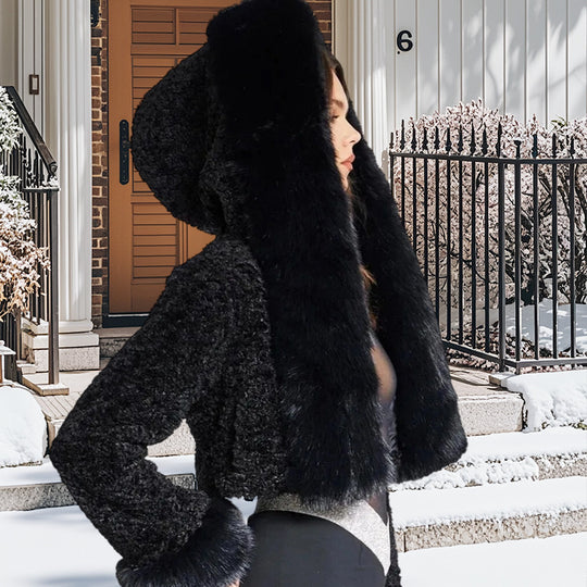 Damen luxuriöse Kunstpelzjacke mit voluminösen Ärmeln R&B