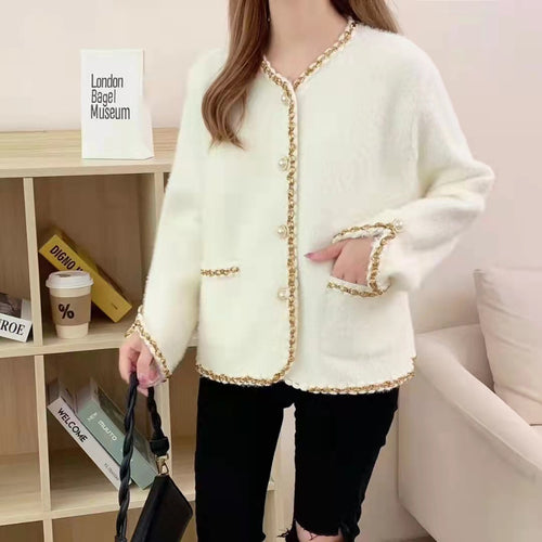 Damen Elegante Strickjacke mit dekorativen Perlenknöpfen und feiner Struktur R&B