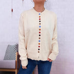 Damen stilvolle Strickjacke mit bunten Knöpfen R&B