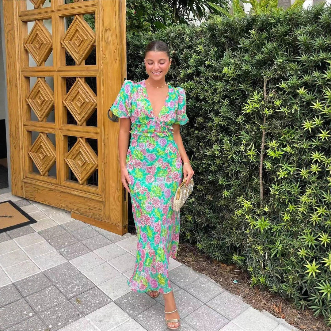 Damen Maxi-Kleid mit romantischem Flora-Design und fließendem Schnitt R&B