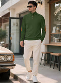 Herren nan edler Knopfsweater im Zopfmuster mit hohem Stehkragen und Wildleder-Ellenbogenpatches R&B
