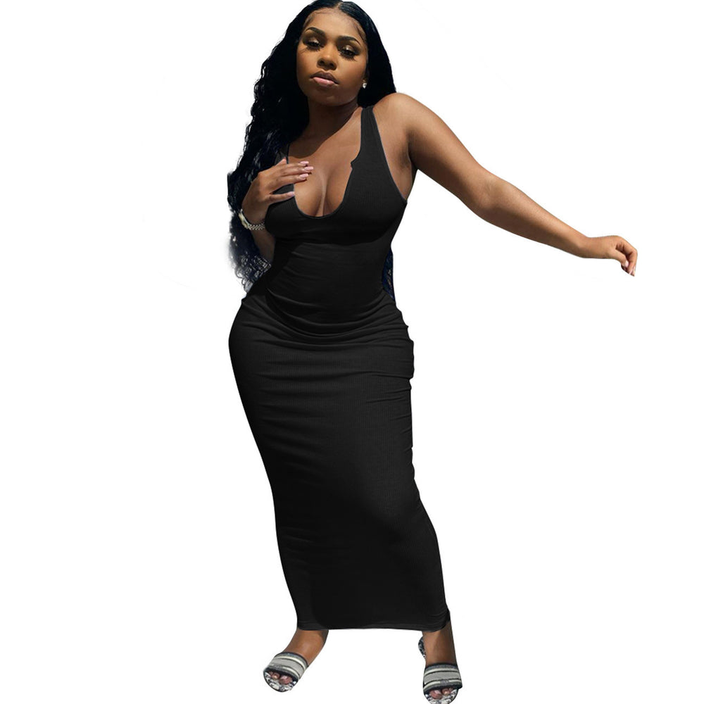 Damen Figurbetontes Maxikleid mit tiefem V-Ausschnitt und sportlichem Design R&B