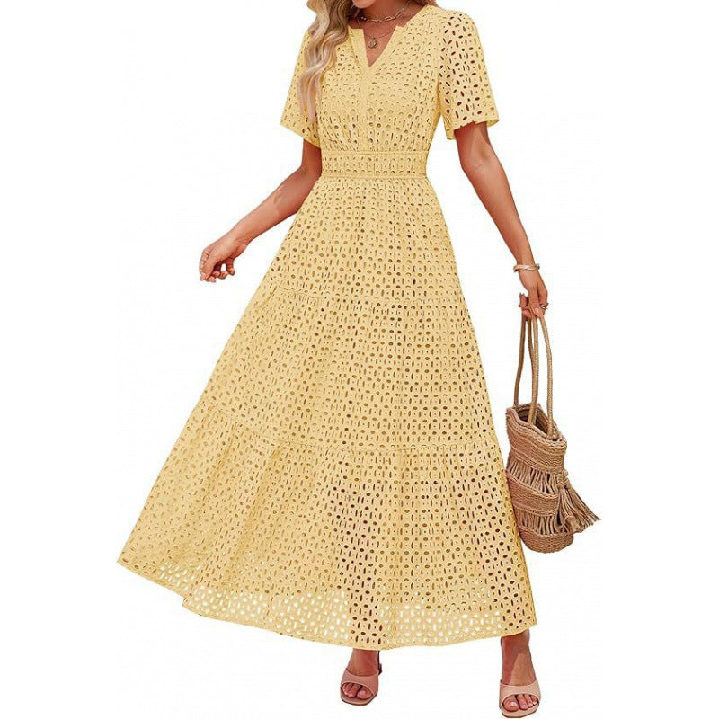 Damen Maxikleid mit gehäkeltem Muster R&B