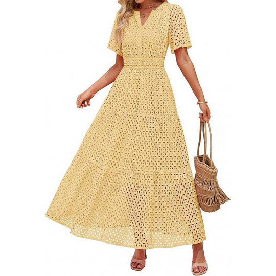 Damen Maxikleid mit gehäkeltem Muster R&B