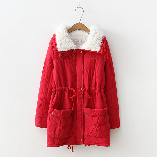 Damen gerade geschnittene Winterjacke mit kunstfellbesetztem Kragen und praktischen Taschen R&B