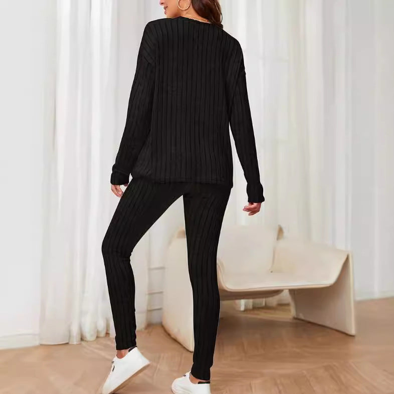 Damen Lässiges Strick-Set mit Gerippter Struktur und Weitem Schnitt R&B