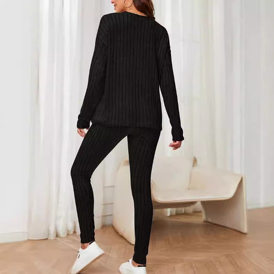 Damen Lässiges Strick-Set mit Gerippter Struktur und Weitem Schnitt R&B