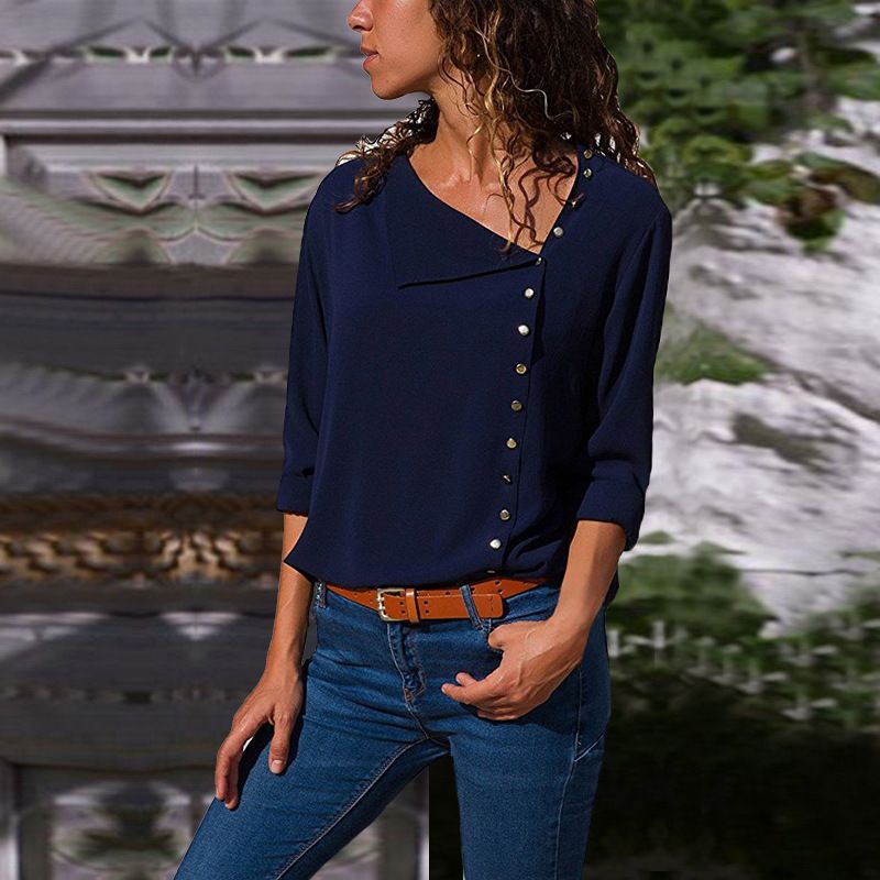 Damen Button-Up Relaxed Fit Bluse R&B