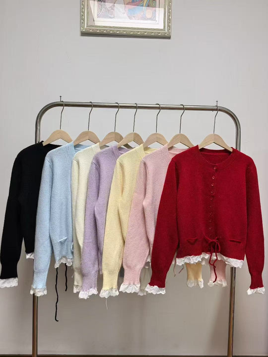 Damen kuscheliger Strickjacke mit fransigen Details und Bändchen R&B