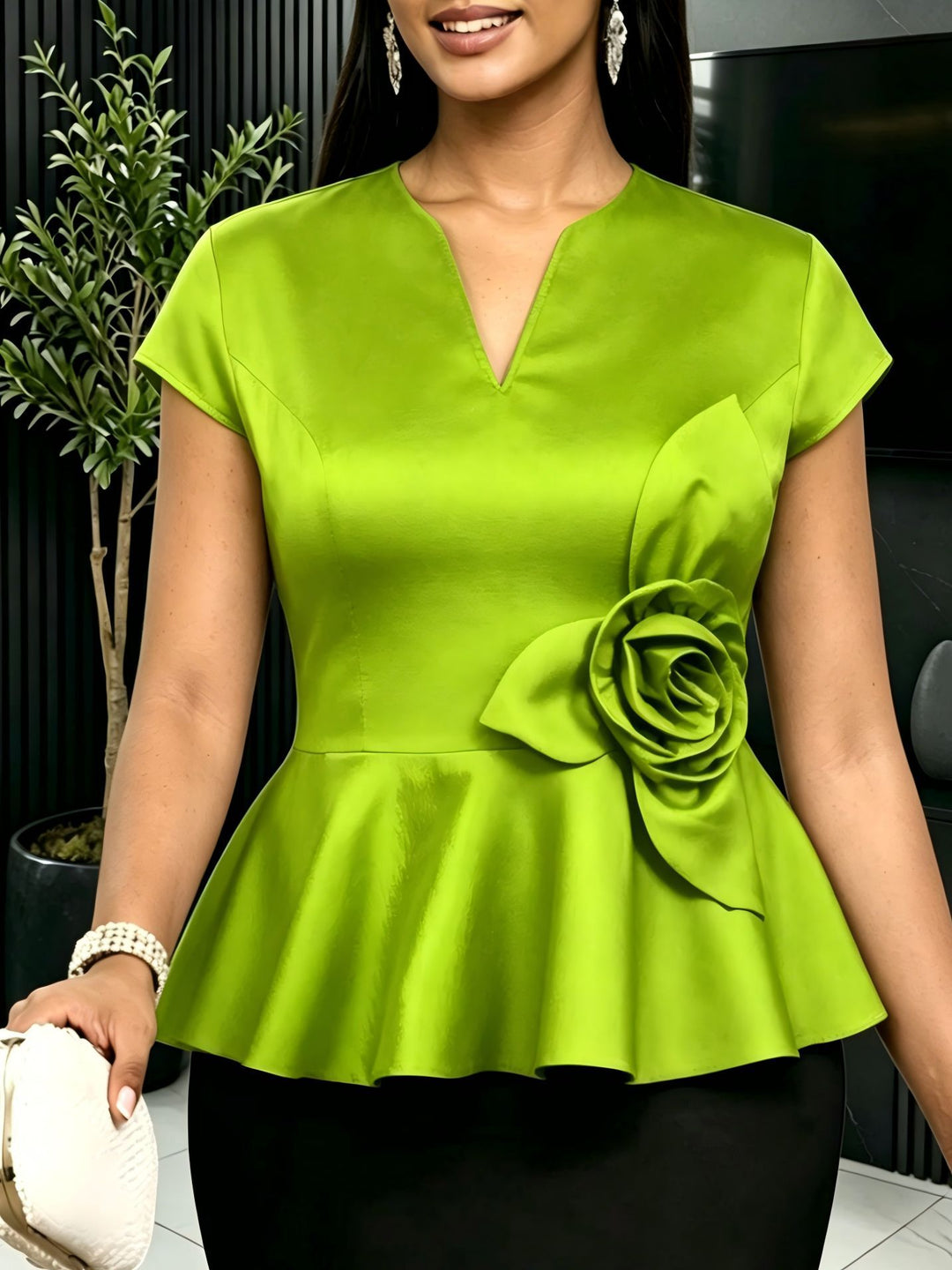 Damen elegantes Peplum-Oberteil mit floralem Detail R&B
