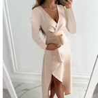 Damen Wickelkleid mit elegantem V-Ausschnitt und schwingendem Saum R&B