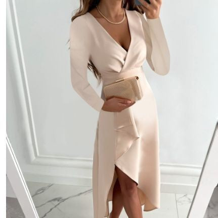 Damen Wickelkleid mit elegantem V-Ausschnitt und schwingendem Saum R&B
