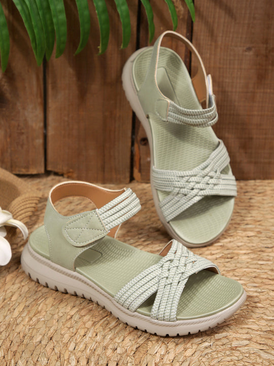 Damen Komfortable Sandalen mit elastischen Riemen und dekorativem Flechtmuster R&B