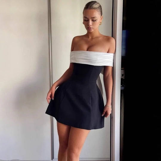 Damen Off-Shoulder Kleid mit elegantem Faltenwurf R&B