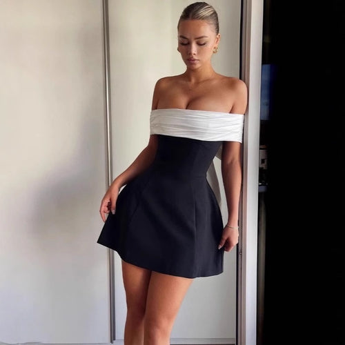 Damen Off-Shoulder Kleid mit elegantem Faltenwurf R&B