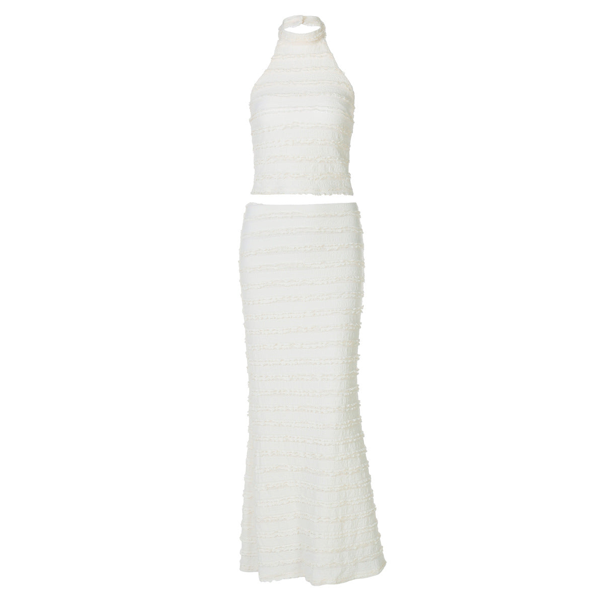 Damen Set aus hochwertigem Crop-Top und schmalem Maxirock mit Struktur R&B