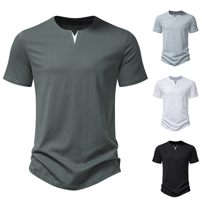 Herren Kurzarm-Henley-T-Shirt mit kreativem V-Ausschnitt und angenehmem Tragegefühl