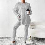 Damen Leggings-Set mit strukturiertem Langarmoberteil und bequemer Passform R&B