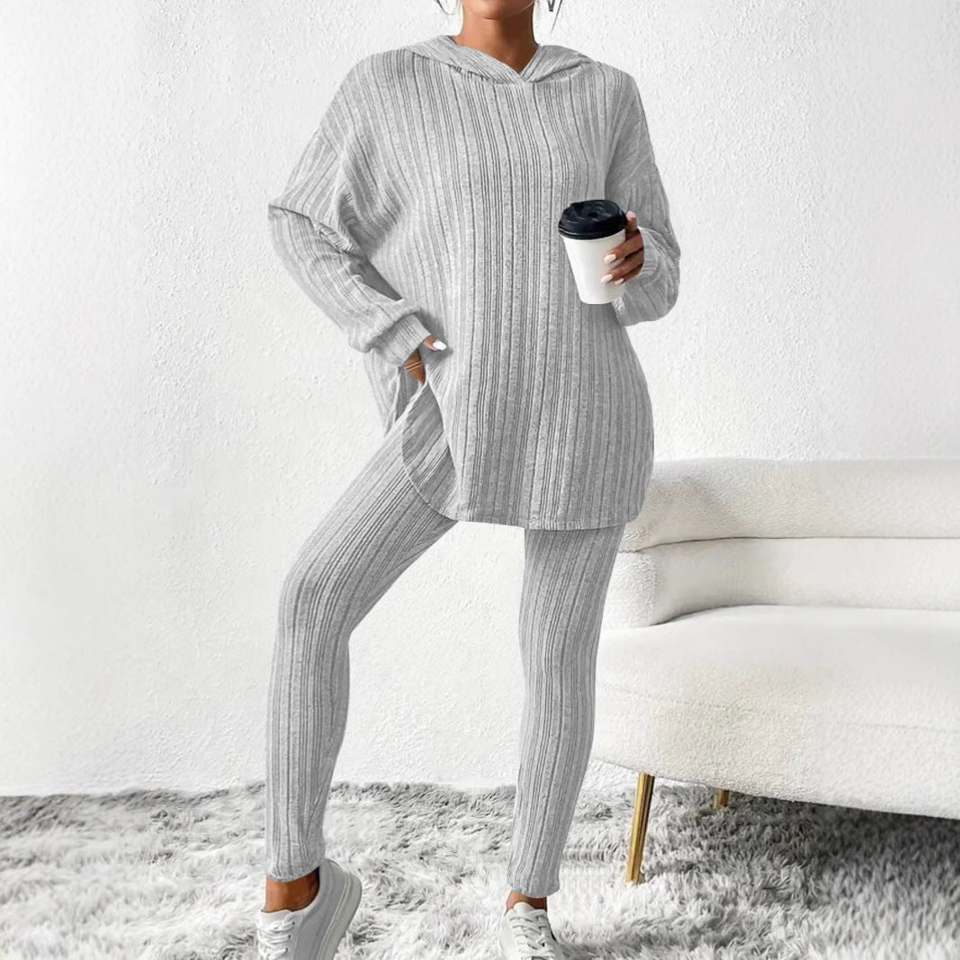 Damen Leggings-Set mit strukturiertem Langarmoberteil und bequemer Passform R&B