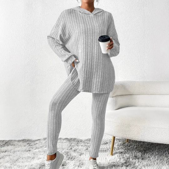 Damen Leggings-Set mit strukturiertem Langarmoberteil und bequemer Passform R&B