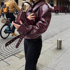 Damen Oversize Kunstlederjacke mit markantem Kragen und strukturiertem Design R&B