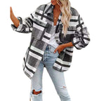 Damen nan karierte Overshirtjacke mit Brusttaschen und lockerer Passform R&B