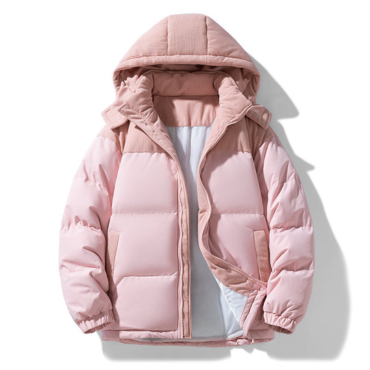 Damen warme Steppjacke mit abnehmbarer Kapuze und hochgeschlossenem Kragen R&B