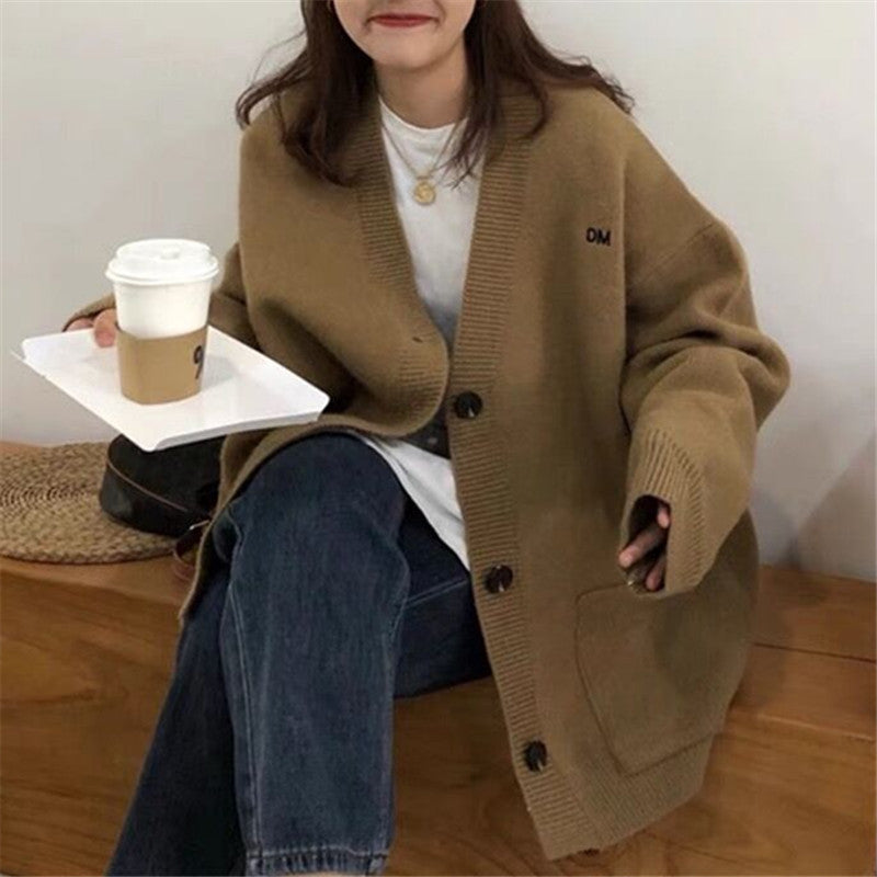Damen Grob gestrickter Cardigan mit lässigem Schnitt und großen Taschen