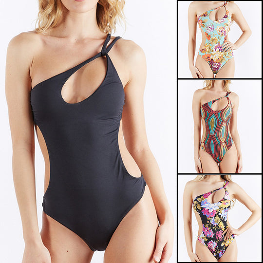 Damen Einteiliger Badeanzug mit asymmetrischem Cut-Out und floralem Design R&B