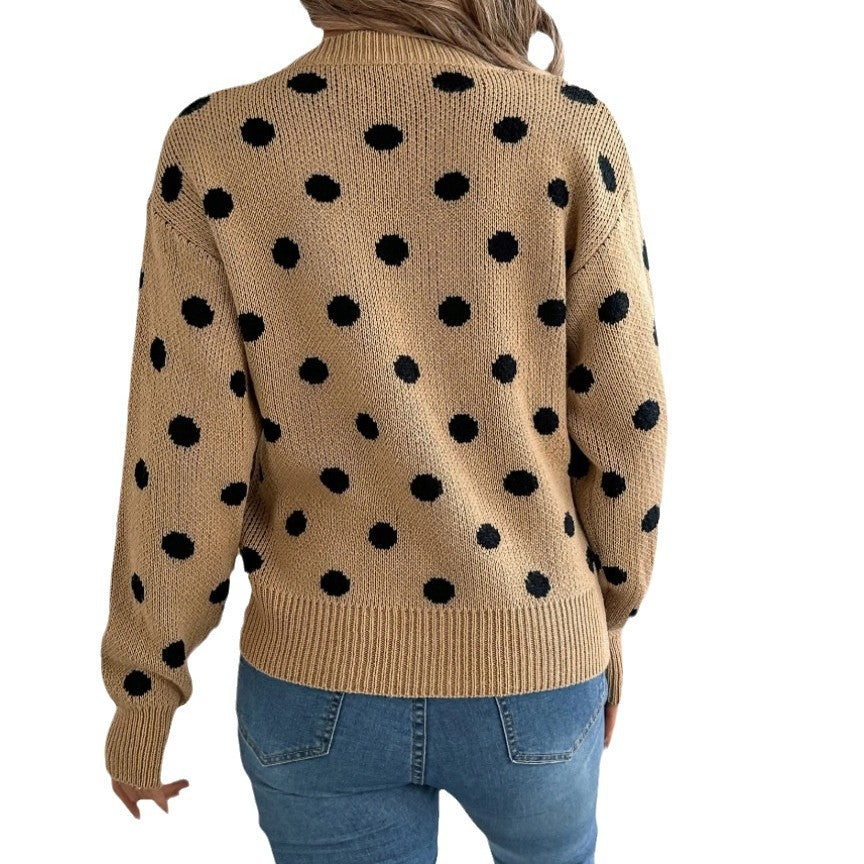 Damen Grobstrickpullover mit gepunktetem Muster und lässigem Schnitt R&B