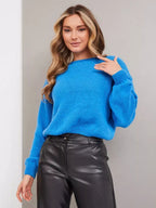 Damen lässiger Oversize-Pullover mit ballonförmigen Ärmeln und strukturiertem Maschenmuster R&B