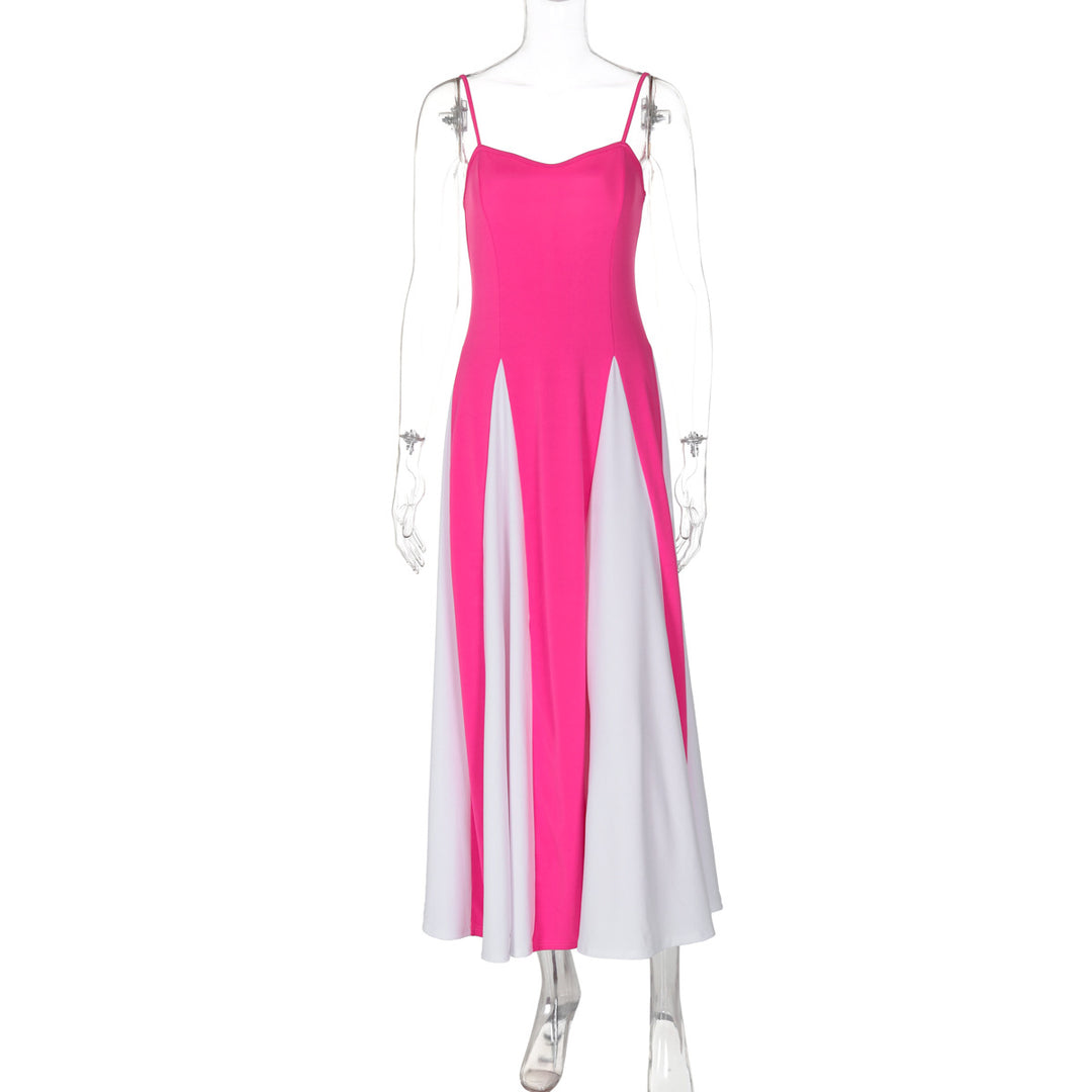 Damen Elegantes Maxikleid mit diagonalen Farbakzenten und schmalen Spaghettiträgern R&B