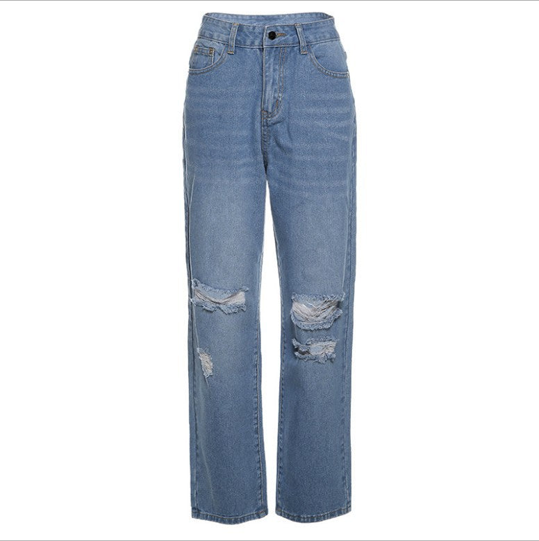 Damen lockere High-Waist Destroyed Jeans R&B