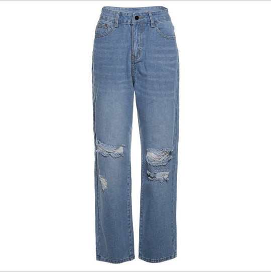 Damen lockere High-Waist Destroyed Jeans R&B