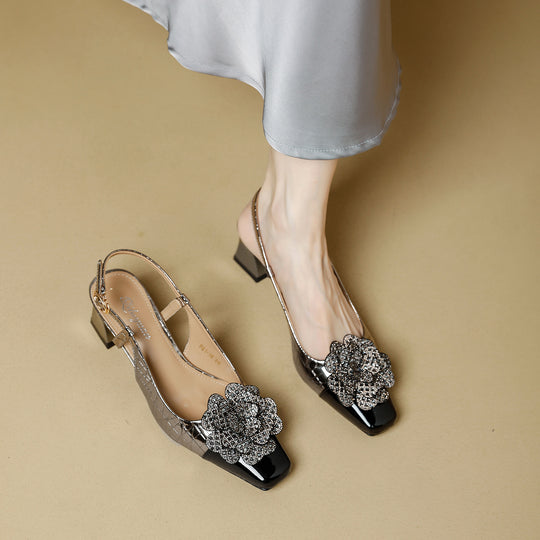 Damen Slingback-Pumps mit glitzernder Blumenapplikation und stylischem Blockabsatz R&B