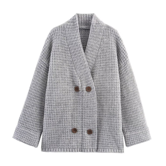 Damen lässige oversized Strickjacke mit doppelter Knopfleiste und bequemem Schnitt R&B