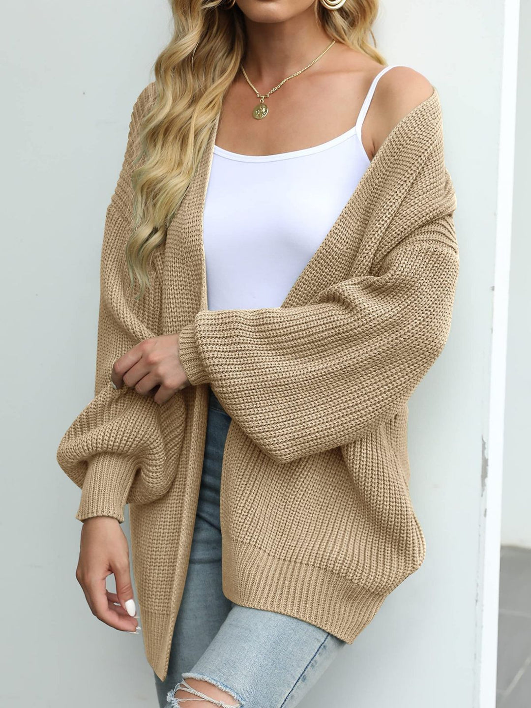 Damen Oversized Strickjacke mit tiefem Schnitt R&B