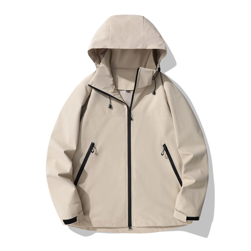 Damen wasserabweisende Outdoor-Jacke mit verstellbarem Kapuzenkragen und funktionalen Reißverschlusstaschen R&B