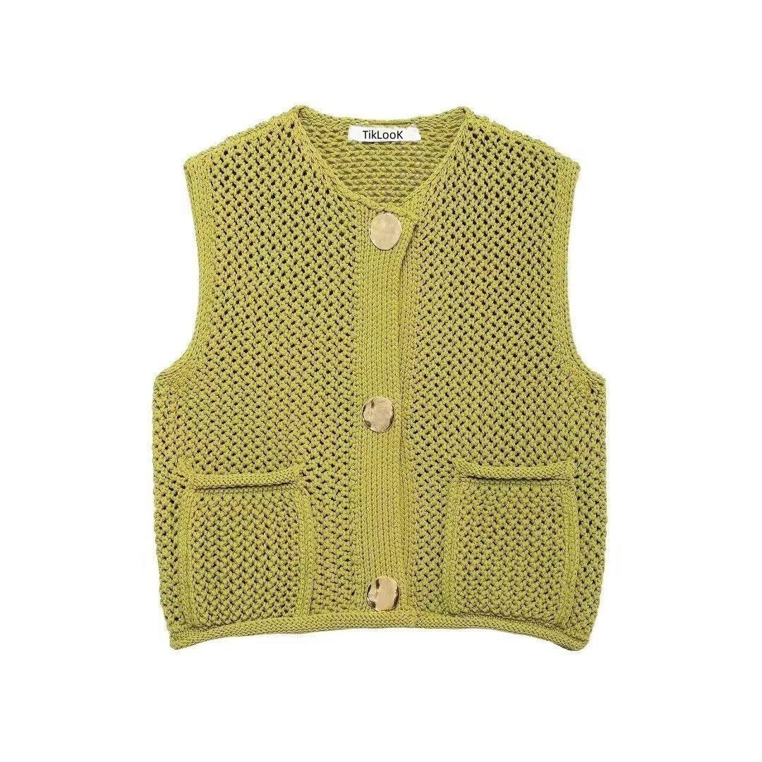 Damen Strickweste mit Knopfdetails und praktischen Taschen R&B