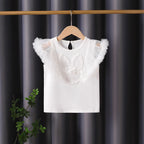 Mädchen T-Shirt mit luftigen Tüllärmel und besticktem Bunny-Motiv R&B